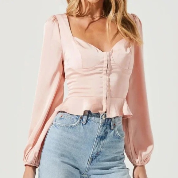 Astr Tops - NEW ASTR Corset Peplum Top Blouse‎ Size Small Long Sleeves Romantic Baby Pink S